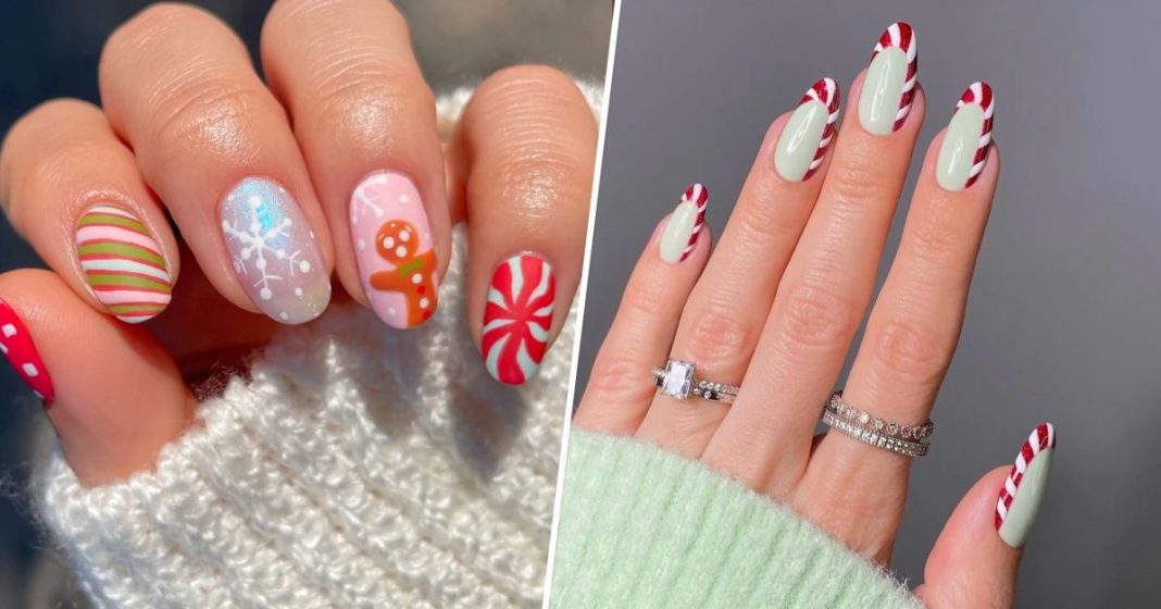 French Tip Christmas Nail Art Design Ideas